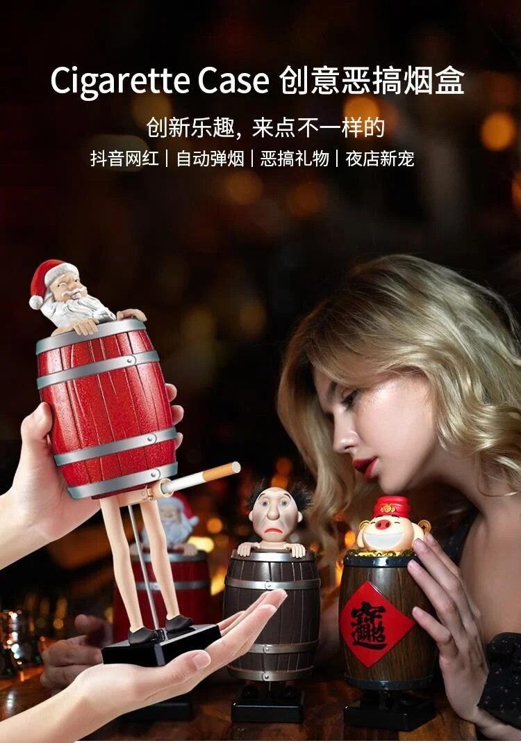 guy in barrel cigarette dispenser Unique Cigarettes Funny Cigarettes Storage Case Automatic Ejection Cig Funny Santa Barrel Cigarette Holder